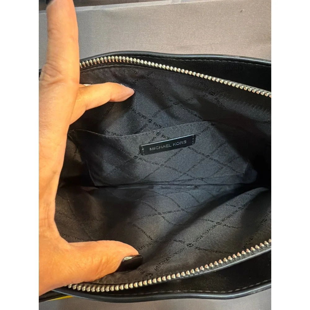 Michael Kors Black Quilted Leather Rose Shoulder Bag Silver Tone Hardware Tote